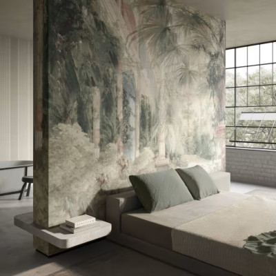 Fototapet cu design floral și arhitectural