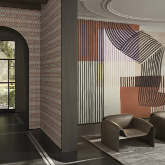 Tapet decorativ cu design abstract în tonuri calde și reci