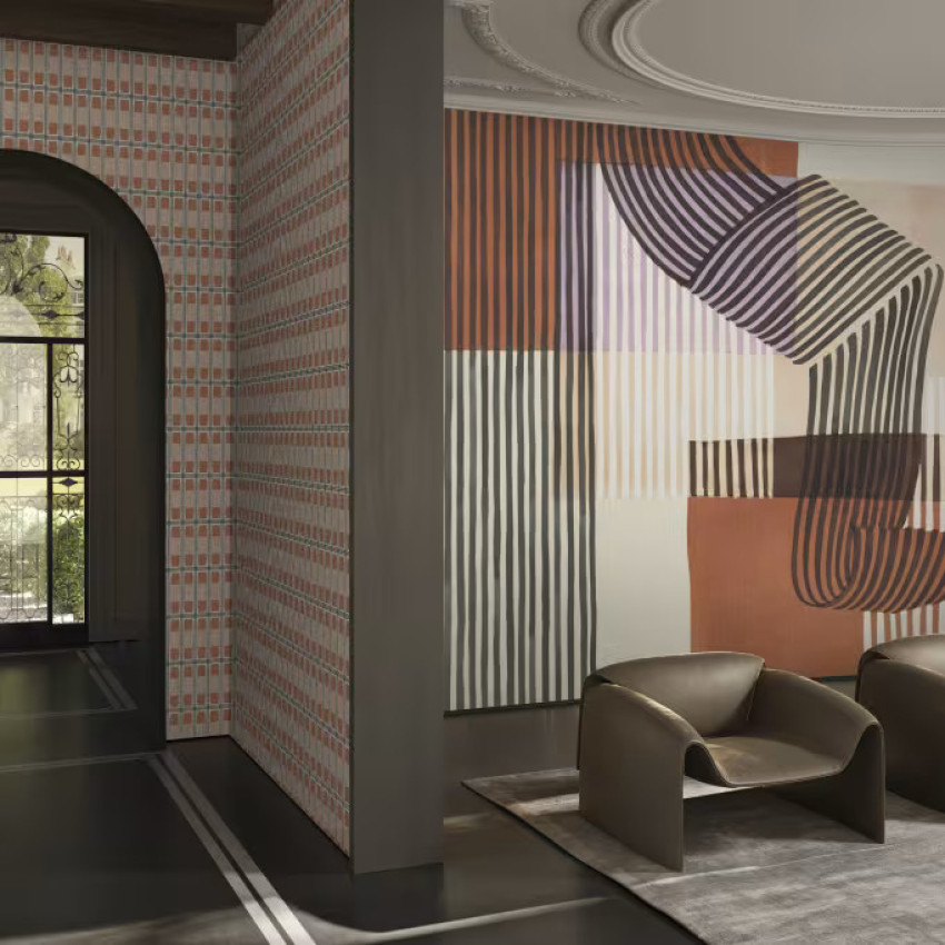 Tapet decorativ cu design abstract în tonuri calde și reci
