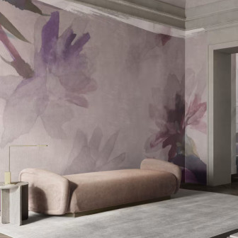 Fototapet floral cu nuanțe de mov și roz, design elegant