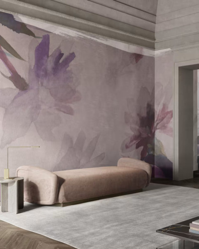 Fototapet floral cu nuanțe de mov și roz, design elegant
