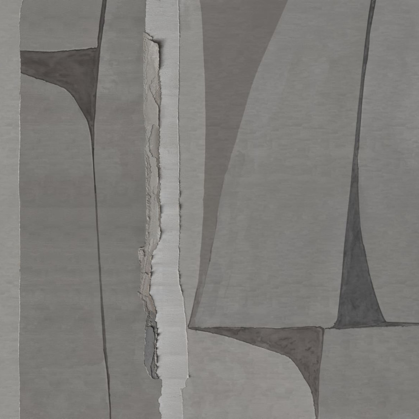 Tapet cu un design abstract geometric în nuanțe de gri și accente de maro.