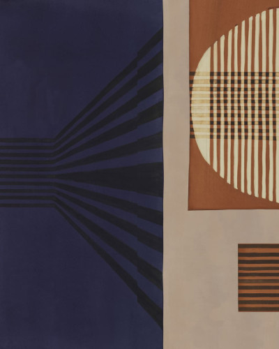 Tapet cu dungi abstracte in culori de teracota, alb si negru