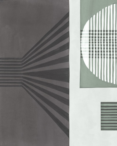 Tapet abstract geometric în nuanțe de gri și verde, cu linii paralele.