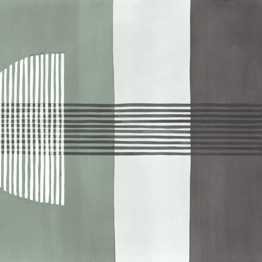 Tapet abstract geometric în nuanțe de gri și verde, cu linii paralele.