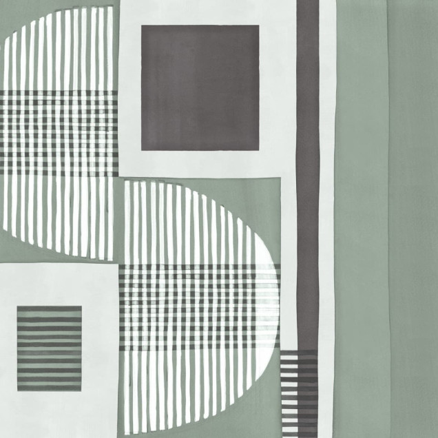 Tapet abstract geometric în nuanțe de gri și verde, cu linii paralele.