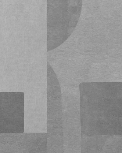 Tapet abstract cu forme geometrice în nuanțe de gri și texturi variate.