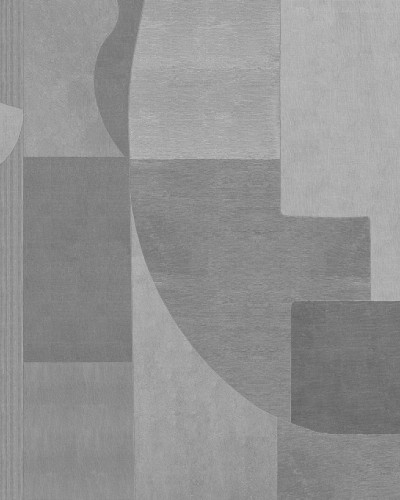 Tapet abstract cu forme geometrice în nuanțe de gri și texturi variate.