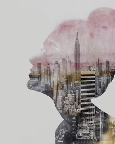 Sogni, Variant 1 - Wallpaper cu profil feminin si panorama urbana
