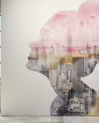Sogni, Variant 1 - Wallpaper cu profil feminin si panorama urbana