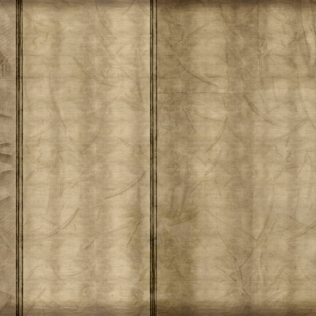 Tapet cu aspect de hârtie veche, cu un design minimalist ce include un peisaj cu dealuri ce pare desenat pe un cerc