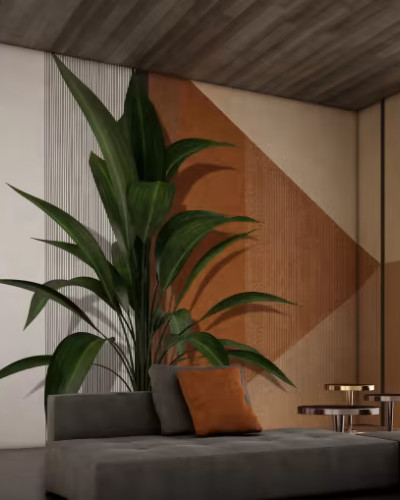 Tapet geometric Long Island cu nuante de bej si maro