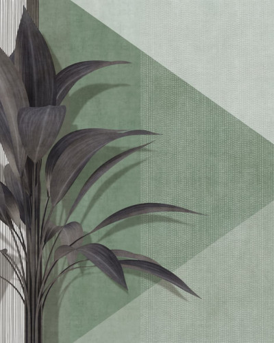 Tapet cu design modern, minimalist, in nuante neutre de verde si alb