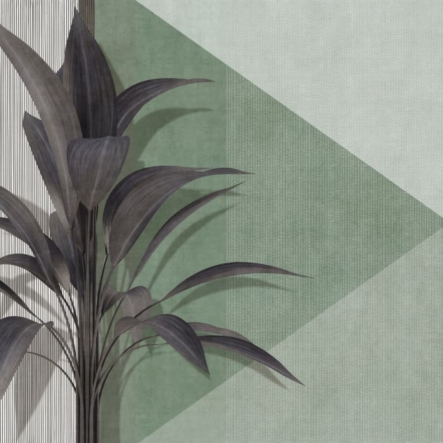 Tapet cu design modern, minimalist, in nuante neutre de verde si alb