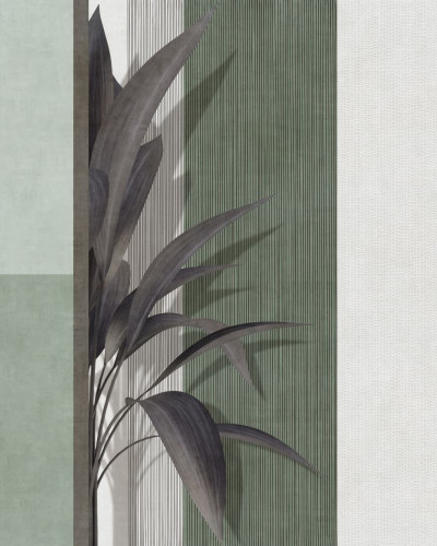 Tapet cu design modern, minimalist, in nuante neutre de verde si alb