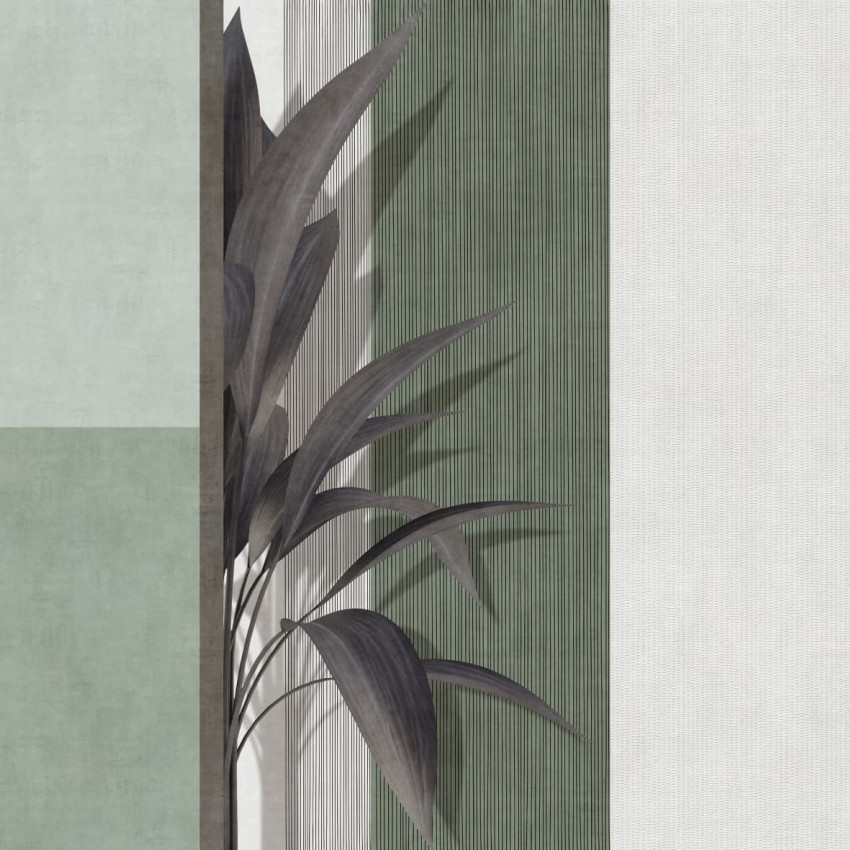Tapet cu design modern, minimalist, in nuante neutre de verde si alb