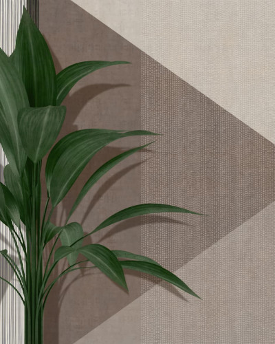 Wallpaper modern cu design minimalist, featuring a plant and stripes in neutral colors