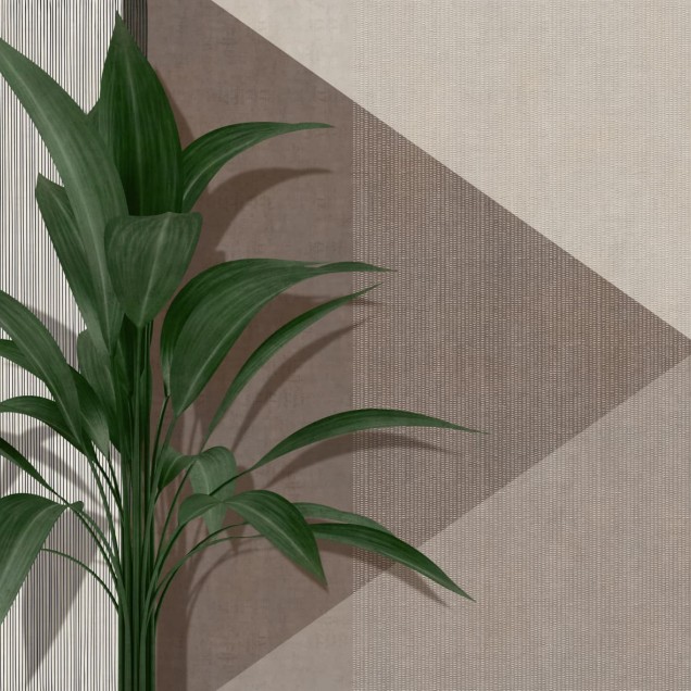 Wallpaper modern cu design minimalist, featuring a plant and stripes in neutral colors