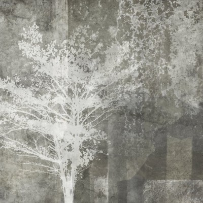 Tapet Tree Variant 2 cu un copac alb pe un fundal gri.