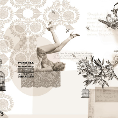 Tapet Pin-up cu design elegant si sofisticat, combinand elemente vintage cu o nota de mister.