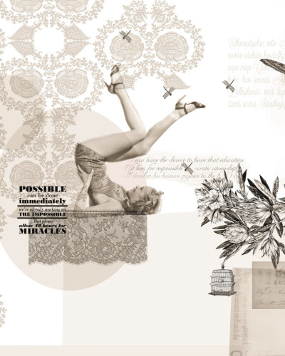 Tapet Pin-up cu design elegant si sofisticat, combinand elemente vintage cu o nota de mister.