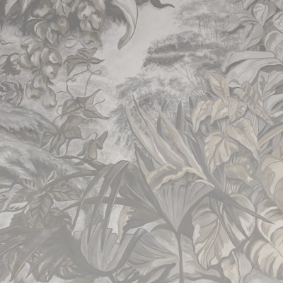 Tapet cu design floral si frunze luxuriante in nuante de gri