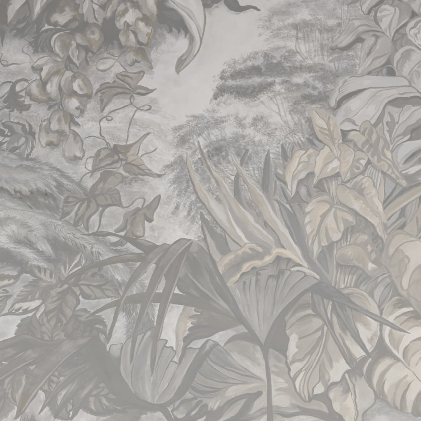 Tapet cu design floral si frunze luxuriante in nuante de gri