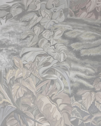 Tapet cu design floral si frunze luxuriante in nuante de gri