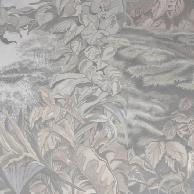 Tapet cu design floral si frunze luxuriante in nuante de gri
