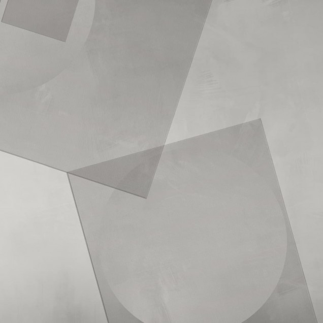 Tapet geometric minimalist gri si alb, cu un design simplu si elegant, perfect pentru un dormitor modern.