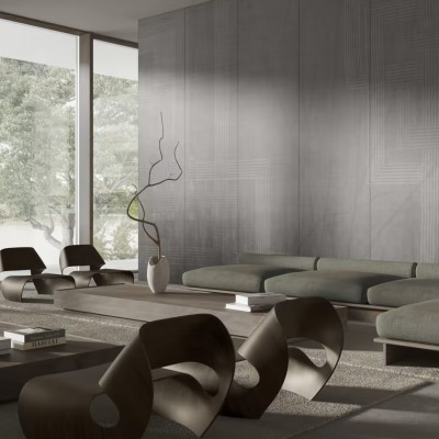 Tapet abstract cu design geometric, in tonuri neutre, pentru un decor modern si elegant.