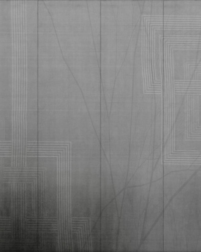 Tapet abstract cu design geometric, in tonuri neutre, pentru un decor modern si elegant.