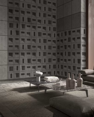 Tapet cu aspect de beton brut, cu structura geometrica, perfect pentru un interior modern