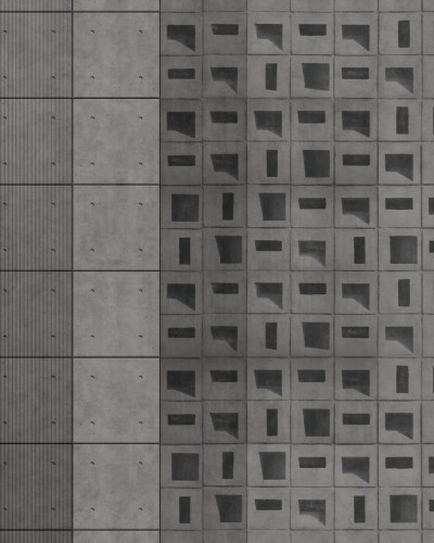 Tapet Marcel Variant 2, cu aspect de beton, cu forme geometrice tăiate în suprafață.