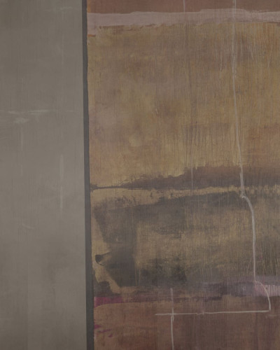 Wallpaper Ellis Island, Variant 1, cu design abstract in nuante calde de maro si bej