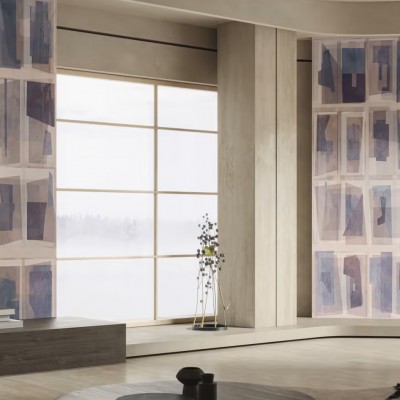 Tapet abstract cu design geometric unic, perfect pentru a adăuga un element de artă modernă în decorul dumneavoastră.