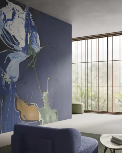 Tapet cu design abstract, cu nuanțe de albastru, verde și portocaliu