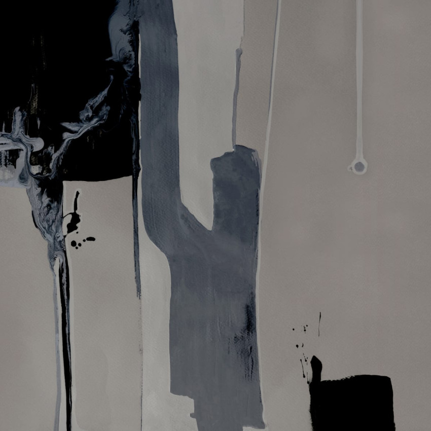 Tapet abstract Become Ocean Variant 2 cu design modern in nuanțe neutre de gri și negru.