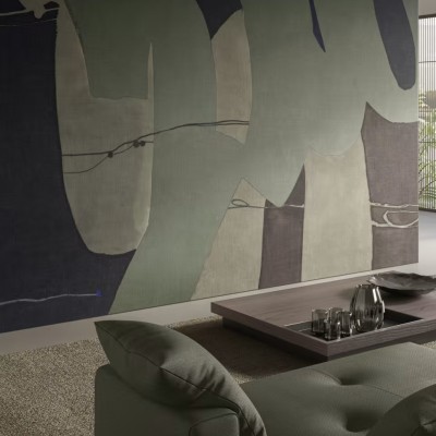 Tapet modern cu design abstract in tonuri de verde si gri