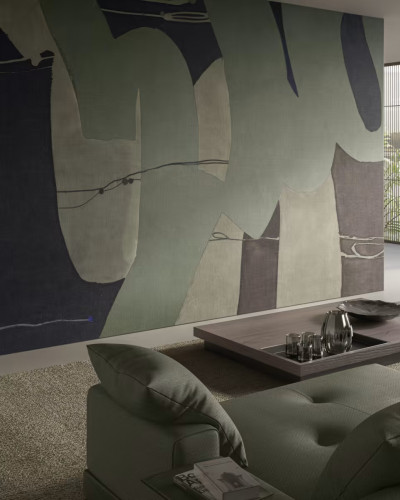 Tapet modern cu design abstract in tonuri de verde si gri