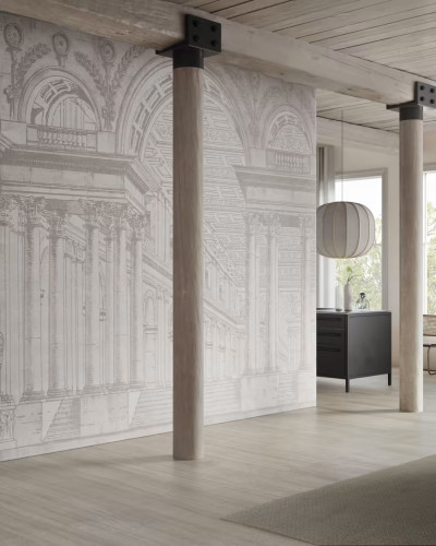 Tapet cu un design clasic, cu o imagine a unei clădiri cu coloane din Roma