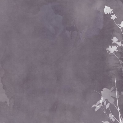 Tapet cu design minimalist, cu siluete delicate de plante pe un fundal gri-violet