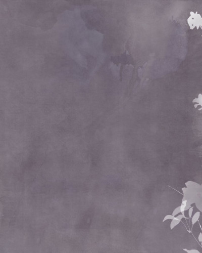 Tapet cu design minimalist, cu siluete delicate de plante pe un fundal gri-violet