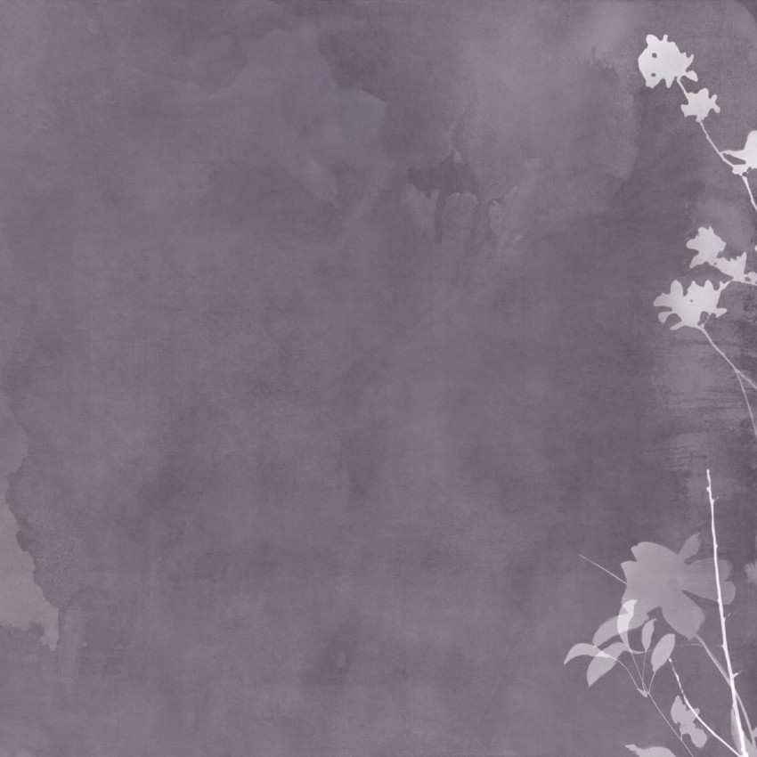 Tapet cu design minimalist, cu siluete delicate de plante pe un fundal gri-violet