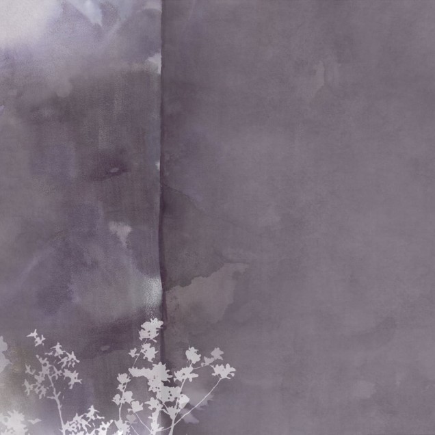 Tapet cu design minimalist, cu siluete delicate de plante pe un fundal gri-violet