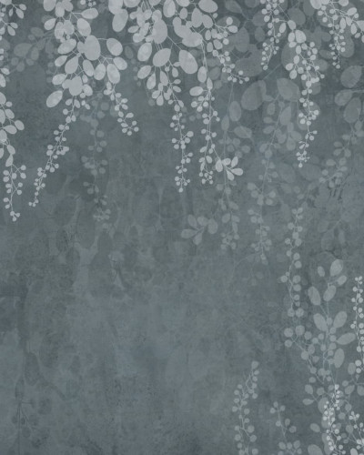 Wallpaper cu design minimalist, cu frunze delicate în tonuri de gri.