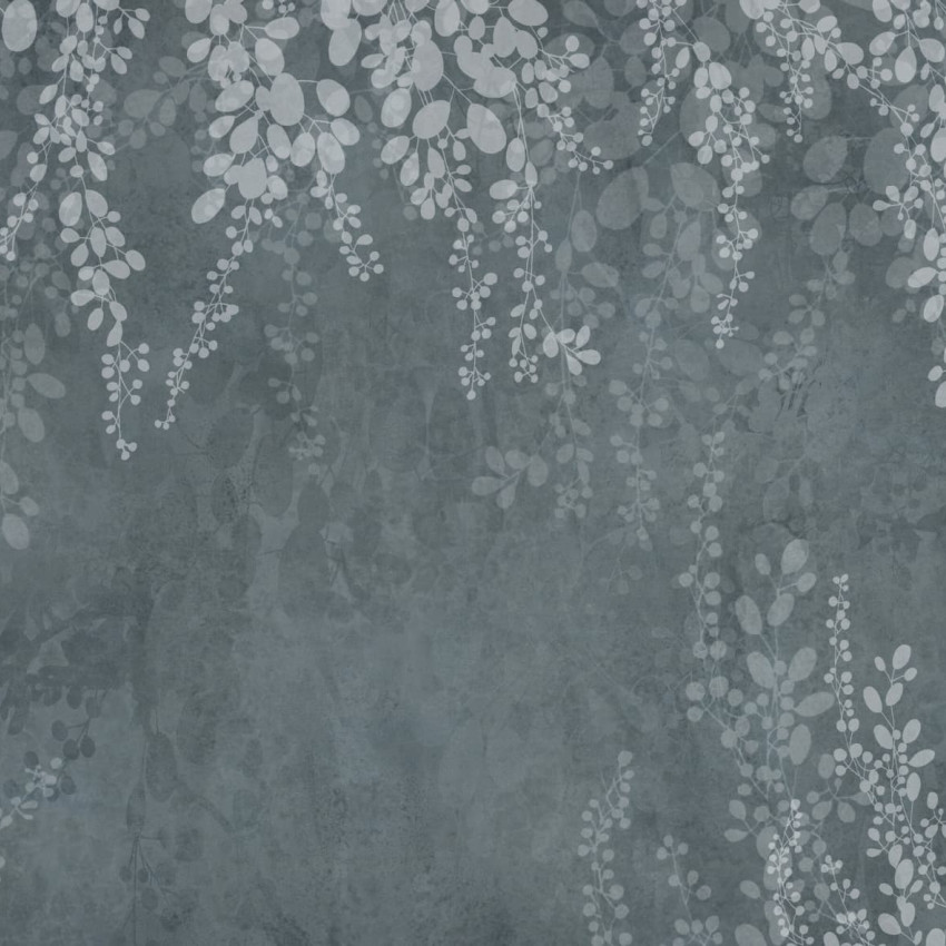 Wallpaper cu design minimalist, cu frunze delicate în tonuri de gri.