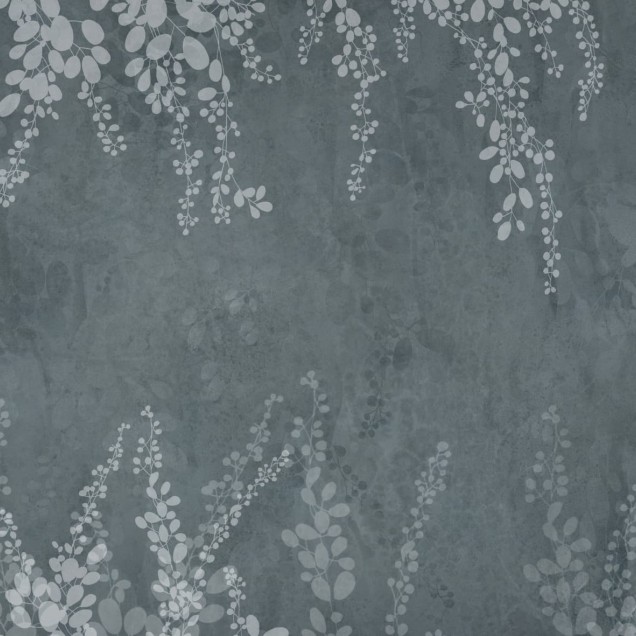 Wallpaper cu design minimalist, cu frunze delicate în tonuri de gri.