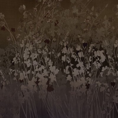 Tapet floral minimalist cu flori în culori estompate, în nuanțe de maro și gri