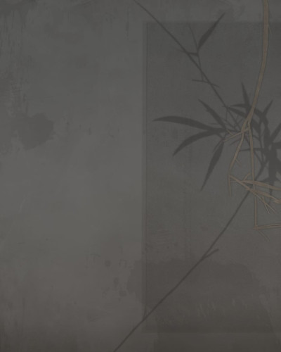 Tapet cu design minimalist și elegant, cu o ramură de bambus stilizată pe un fundal gri deschis.